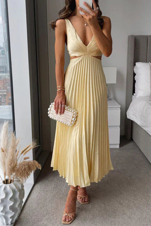 Elowen | Pleated Cut-Out Wedding Guest Maxi Dress
