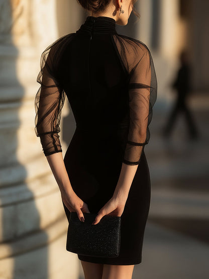 Isolde | Sheer Sleeve High-Neck Cocktail Dress