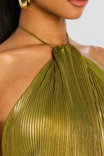 Serena | Pleated Halter Wedding Guest Maxi Dress