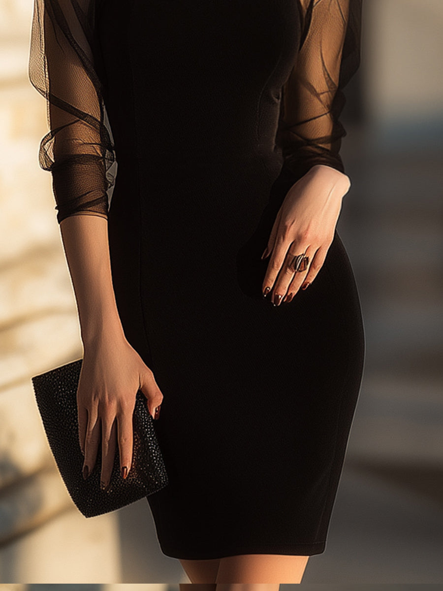Isolde | Sheer Sleeve High-Neck Cocktail Dress