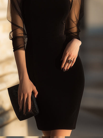Isolde | Sheer Sleeve High-Neck Cocktail Dress
