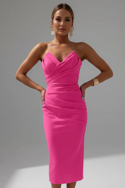 Lucia | Strapless Ruched Midi Dress