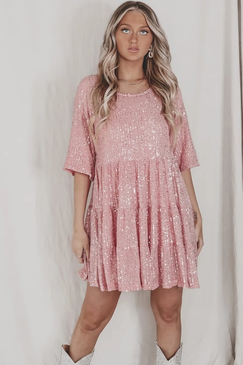 Vinca | All-Over Sequin Tiered Mini Cocktail Dress