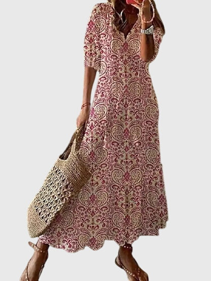 Amalia | Boho V Neck Maxi Dress