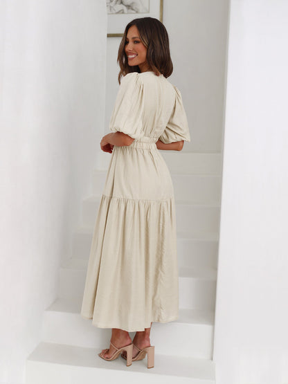 Élise | Smocked V-Neck Cocktail Midi Dress