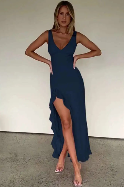 Brielle | V Neck Ruffle Hem Midi Dress