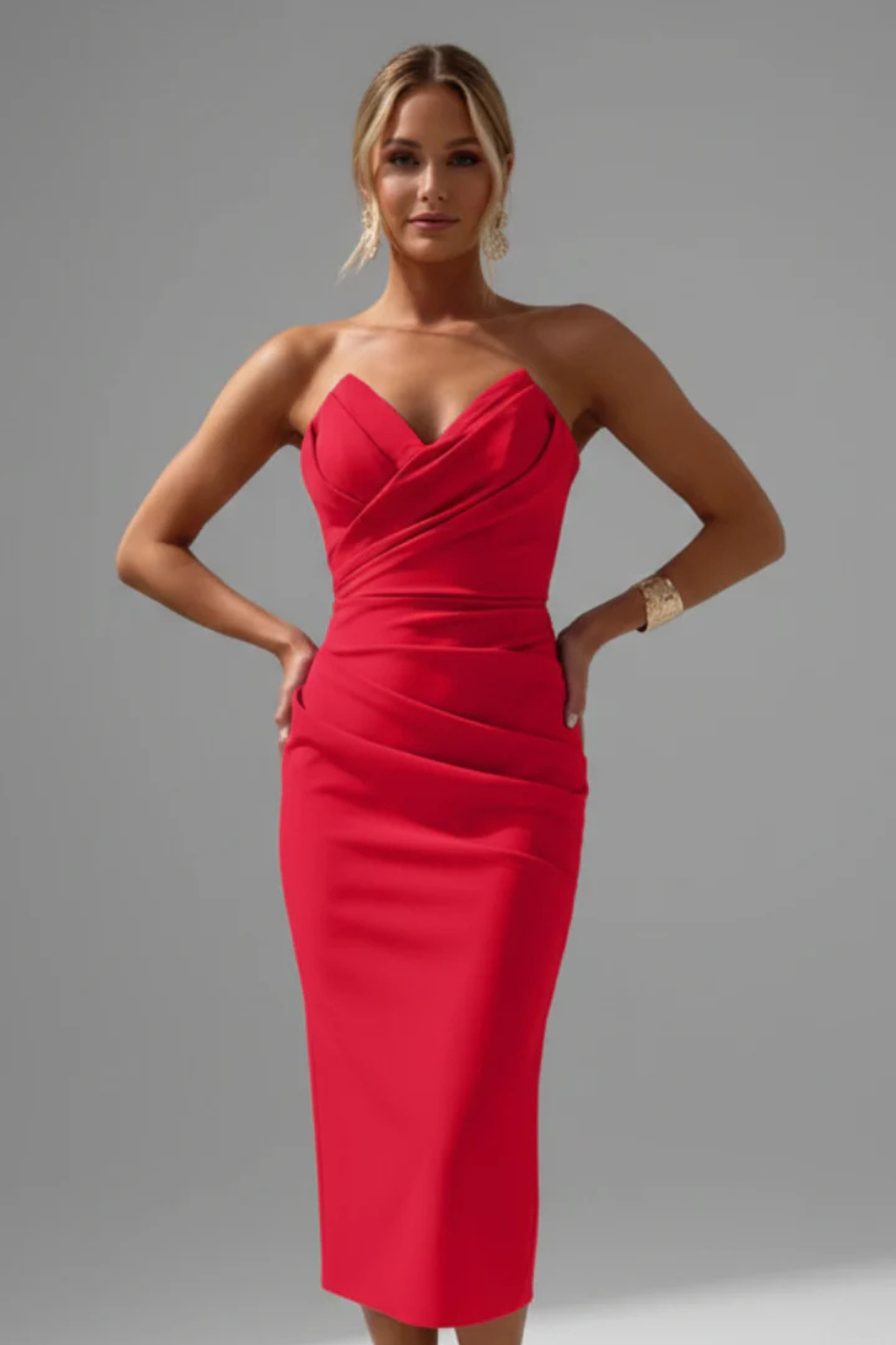 Lucia | Strapless Ruched Midi Dress