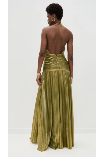 Serena | Pleated Halter Wedding Guest Maxi Dress