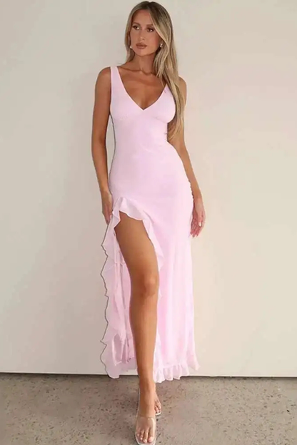 Brielle | V Neck Ruffle Hem Midi Dress