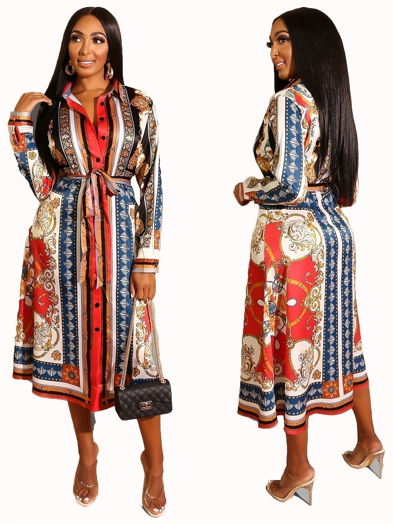 Saffron | Long Sleeve Shirt Midi Dress