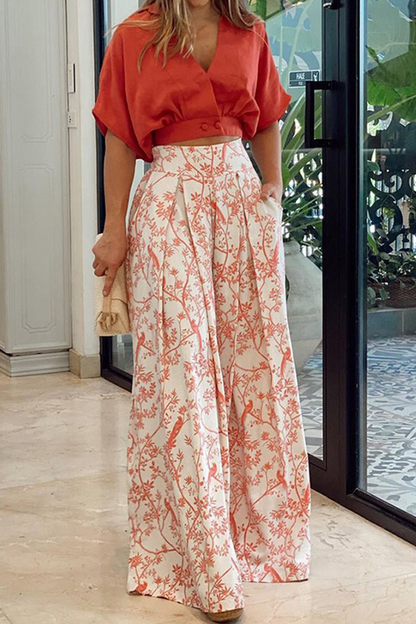 Nerelle | Printed Wide-Leg Two-Piece Set