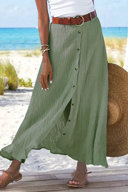 Maribel | High Waist Button Front Maxi Skirt