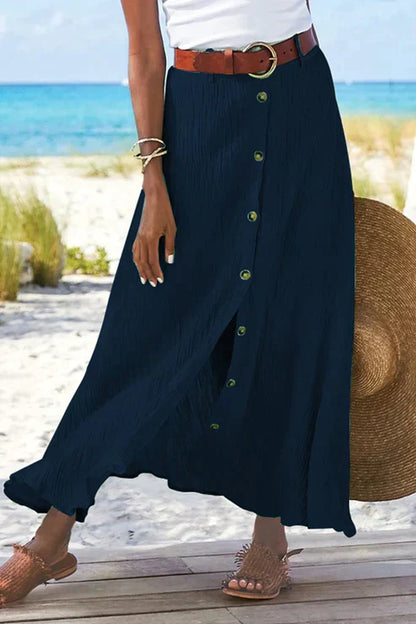 Maribel | High Waist Button Front Maxi Skirt