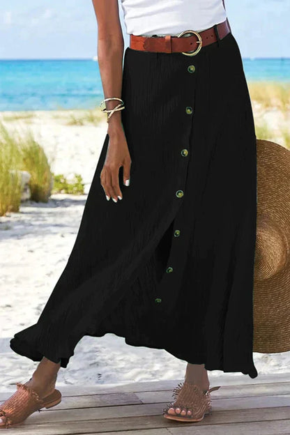 Maribel | High Waist Button Front Maxi Skirt