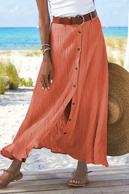 Maribel | High Waist Button Front Maxi Skirt