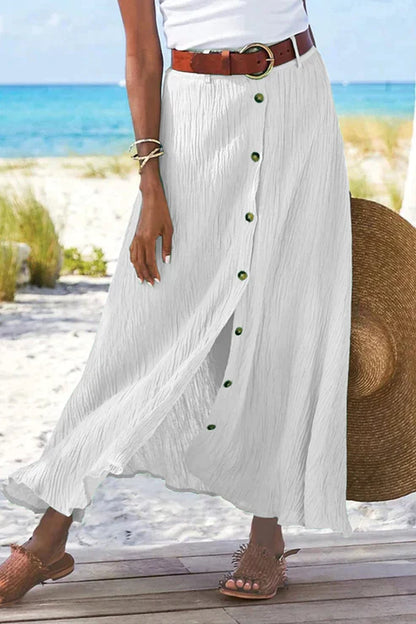 Maribel | High Waist Button Front Maxi Skirt