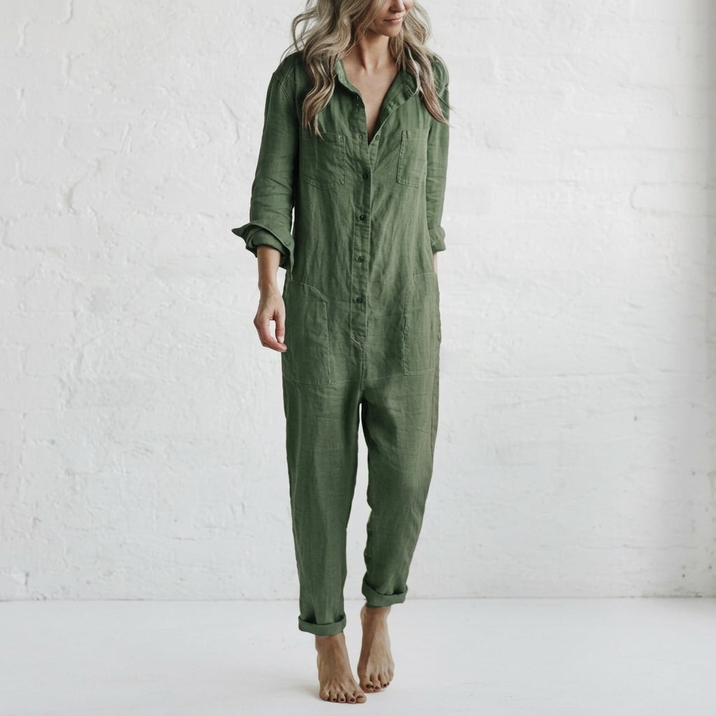 Elvinne | Button-Front Wide-Leg Jumpsuit