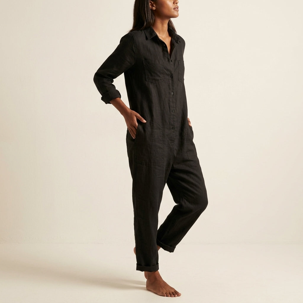 Elvinne | Button-Front Wide-Leg Jumpsuit