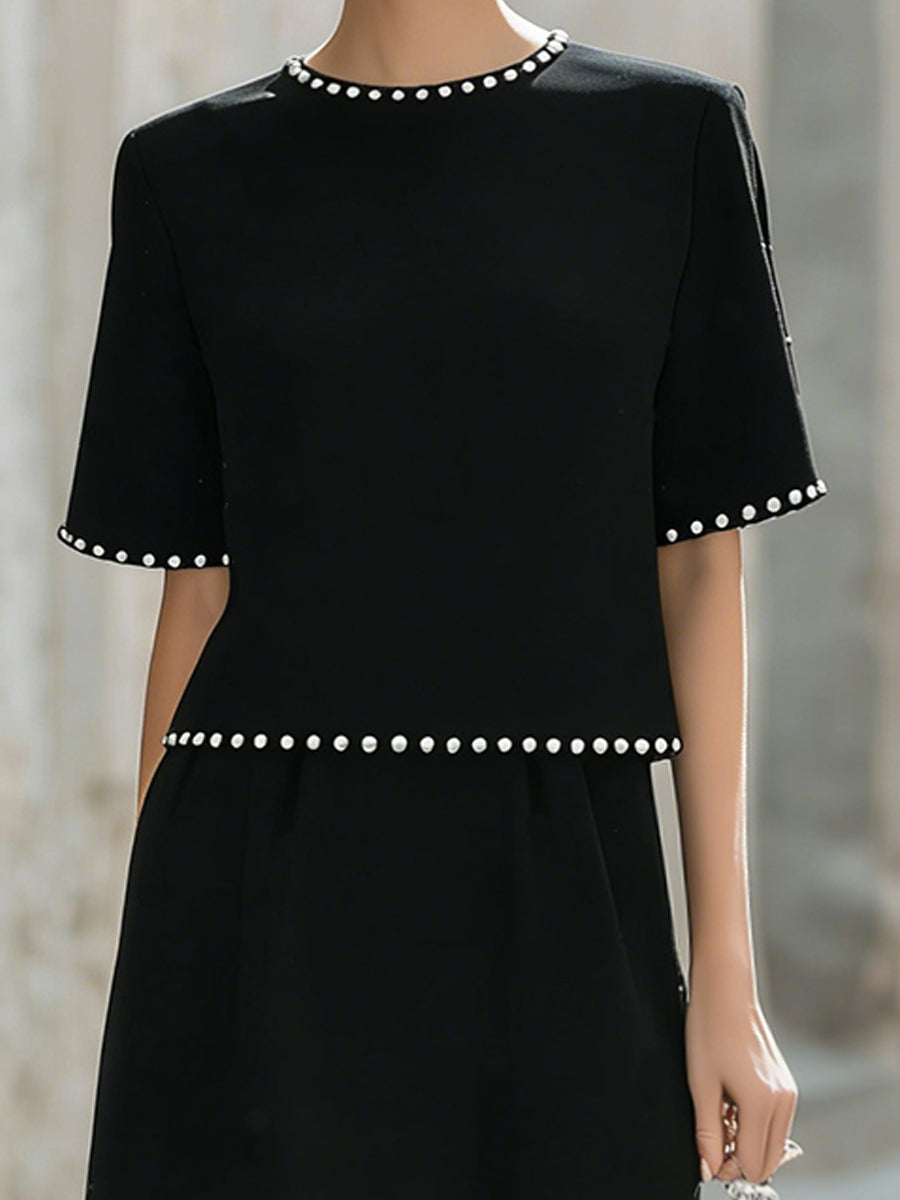 Noelle | Pearl Trim Midi Skirt Set