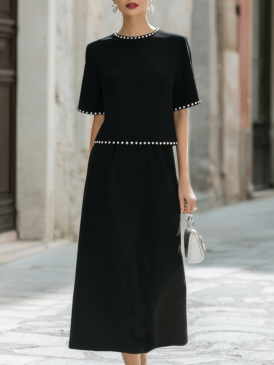 Noelle | Pearl Trim Midi Skirt Set