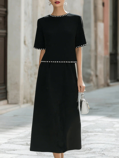 Noelle | Pearl Trim Midi Skirt Set