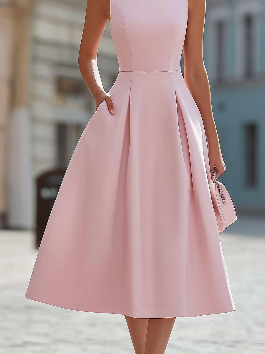 Elaria | Rhinestone Neckline Midi Cocktail Dress