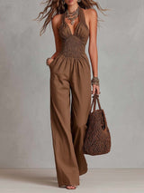 Talitha | Halter Smocked Wide-Leg Jumpsuit