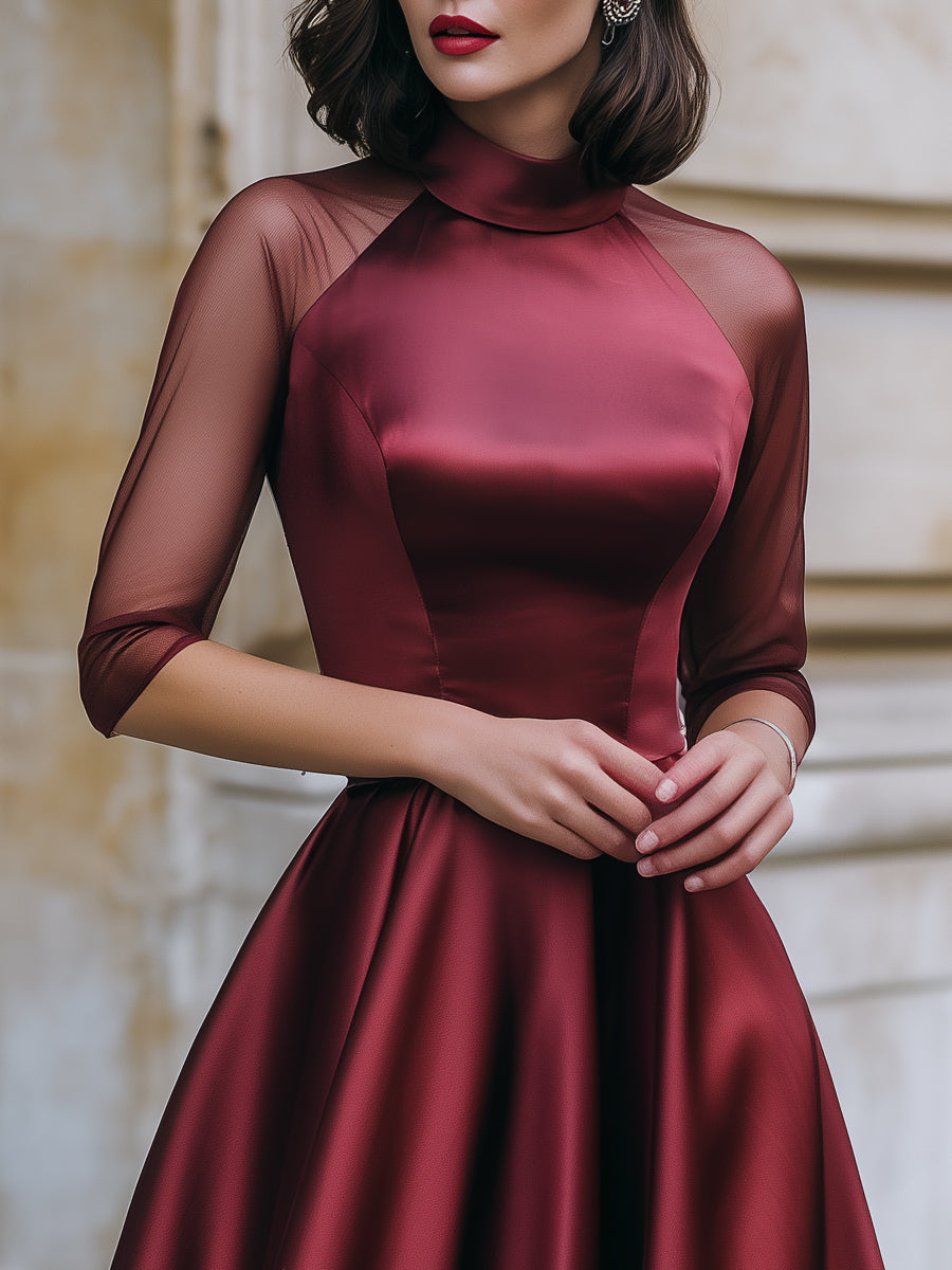 Caladrielle | Mesh Sleeve Satin Midi Dress