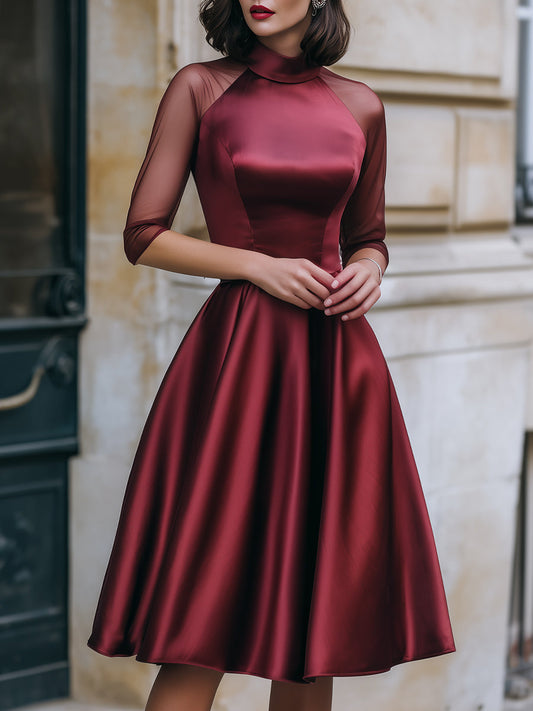 Caladrielle | Mesh Sleeve Satin Midi Dress