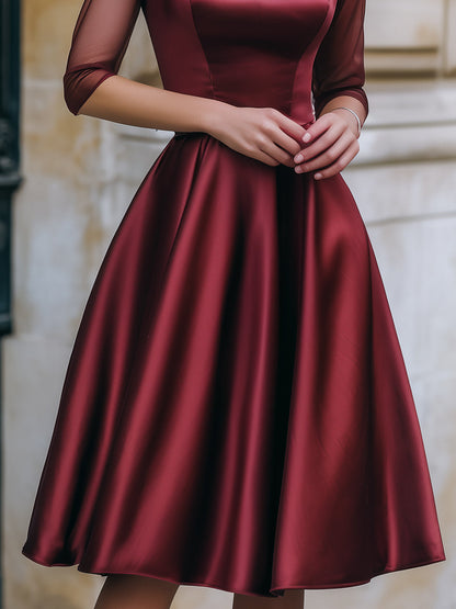 Caladrielle | Mesh Sleeve Satin Midi Dress