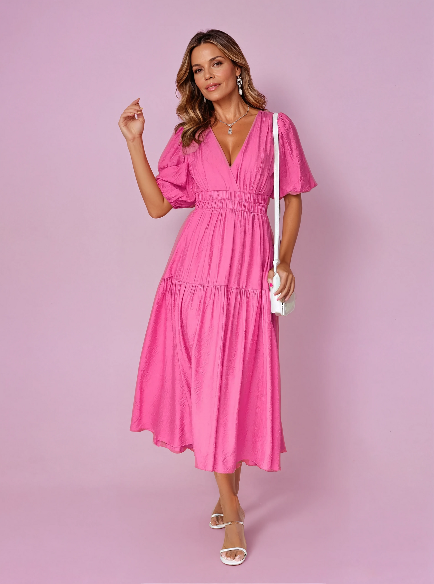 Élise | Smocked V-Neck Cocktail Midi Dress