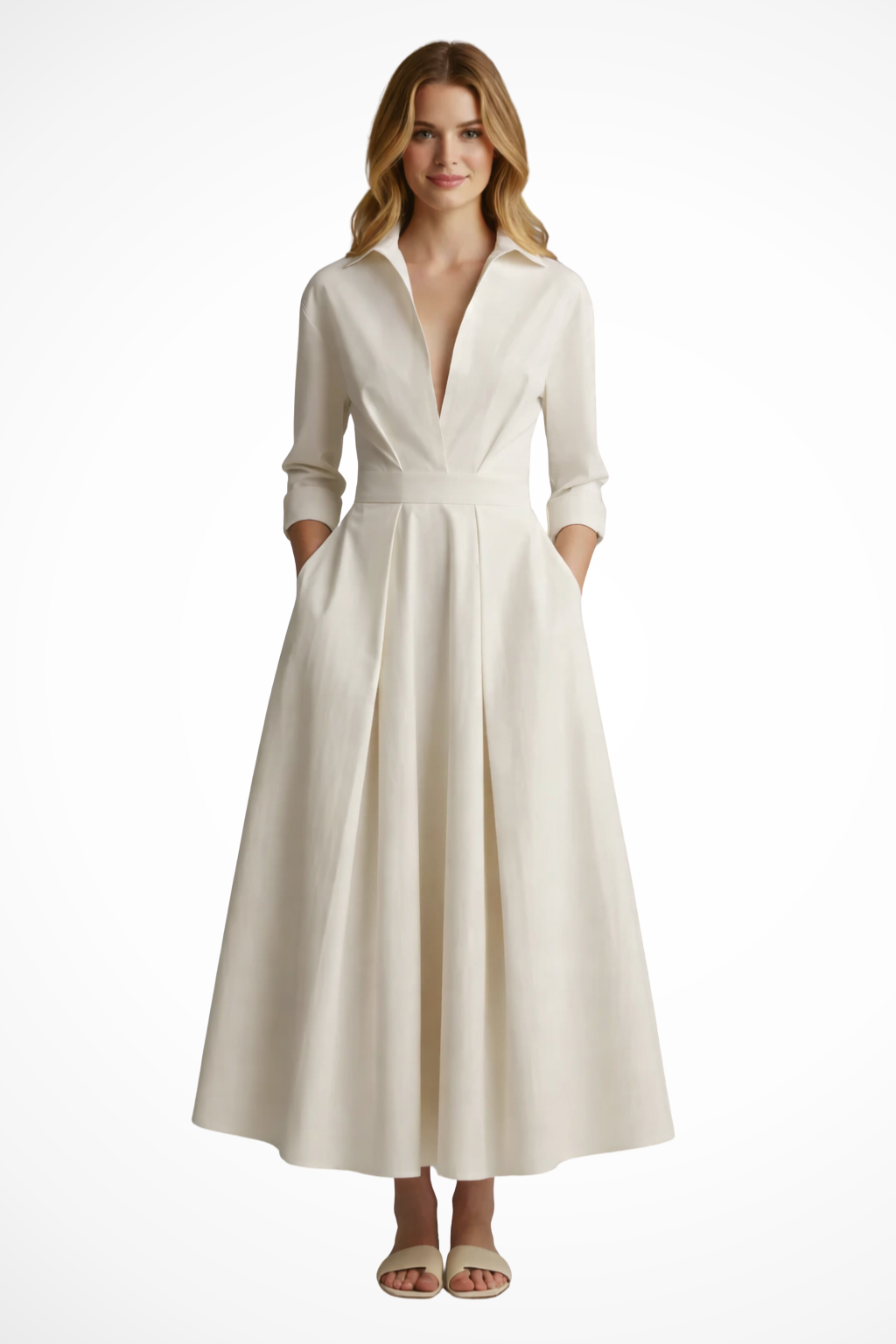 Marlowe | Button Front Pleated Midi Dress
