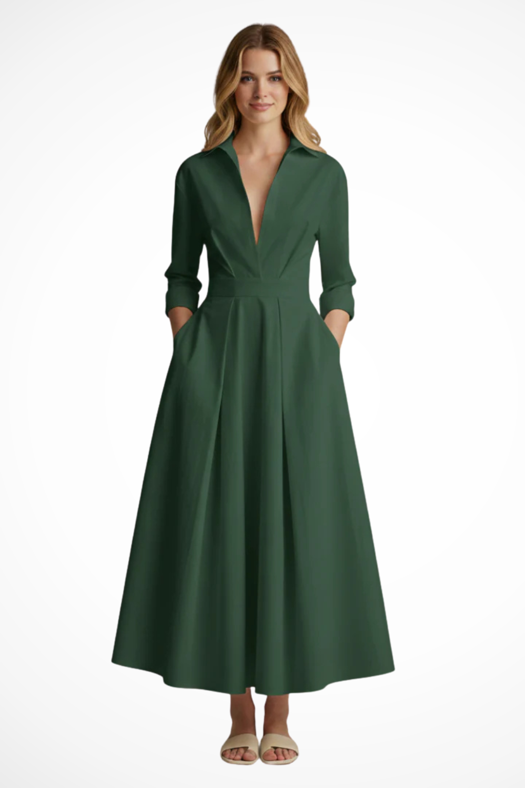 Marlowe | Button Front Pleated Midi Dress