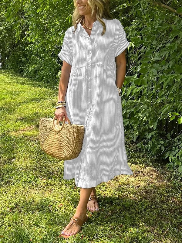 Adrienne | Striped Button-Up Midi Dress