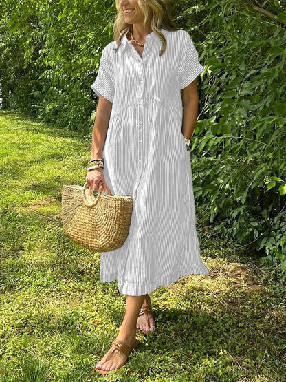 Adrienne | Striped Button-Up Midi Dress