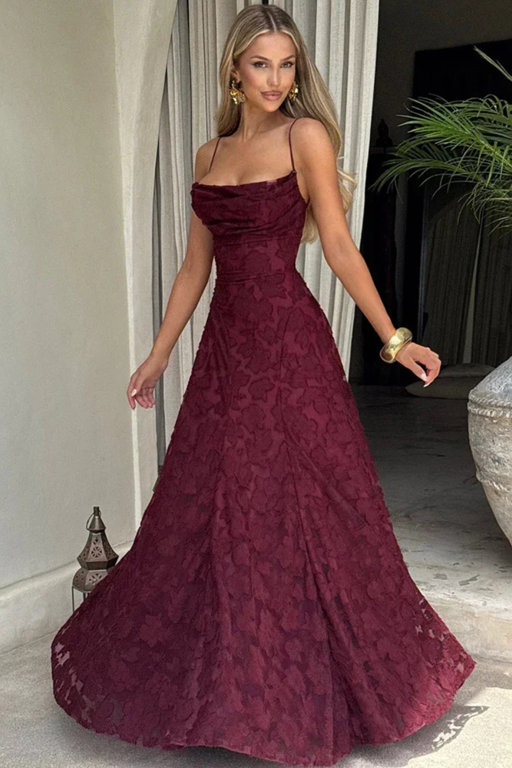 Iris | Floral Jacquard Wedding Guest Maxi Dress