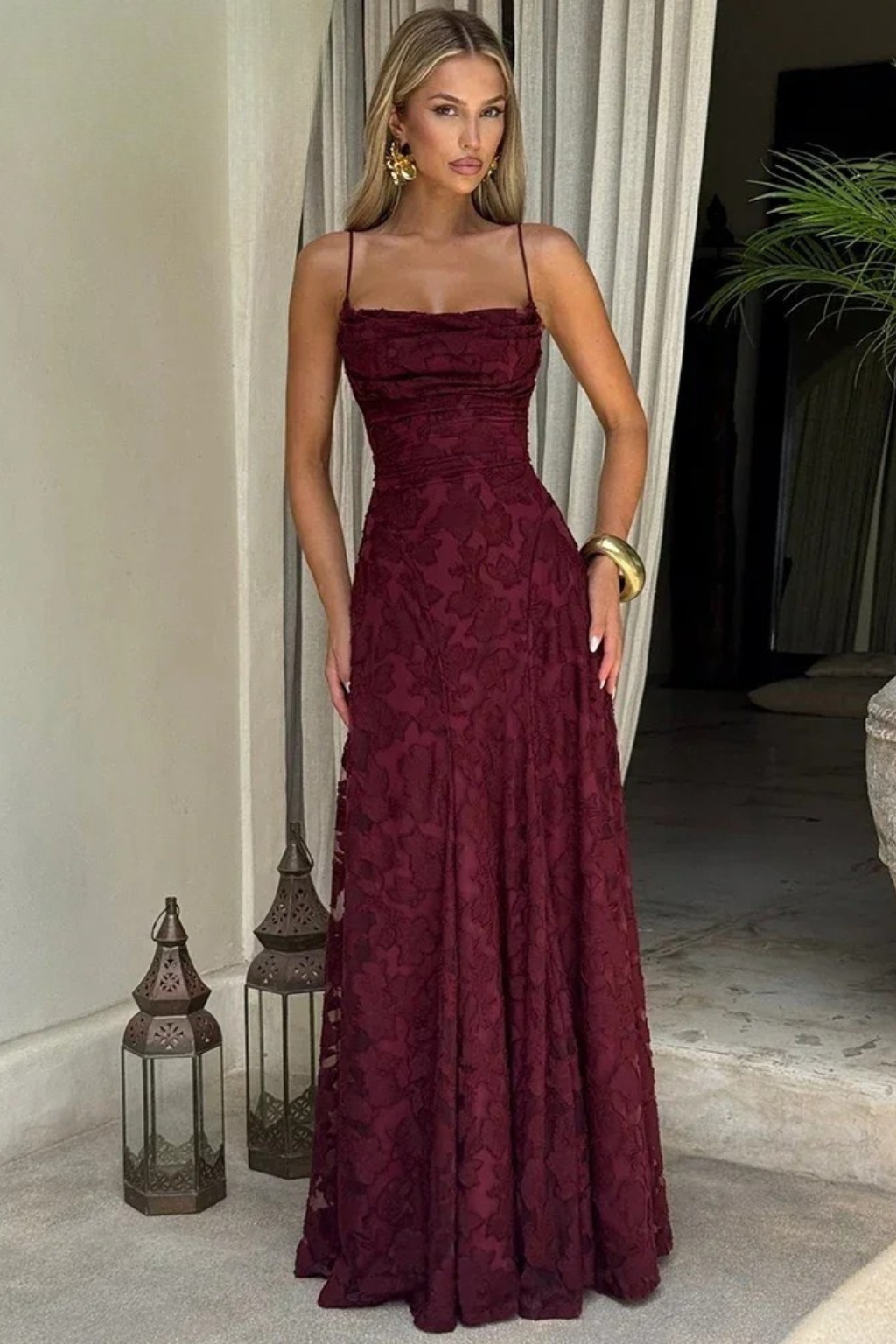Iris | Floral Jacquard Wedding Guest Maxi Dress