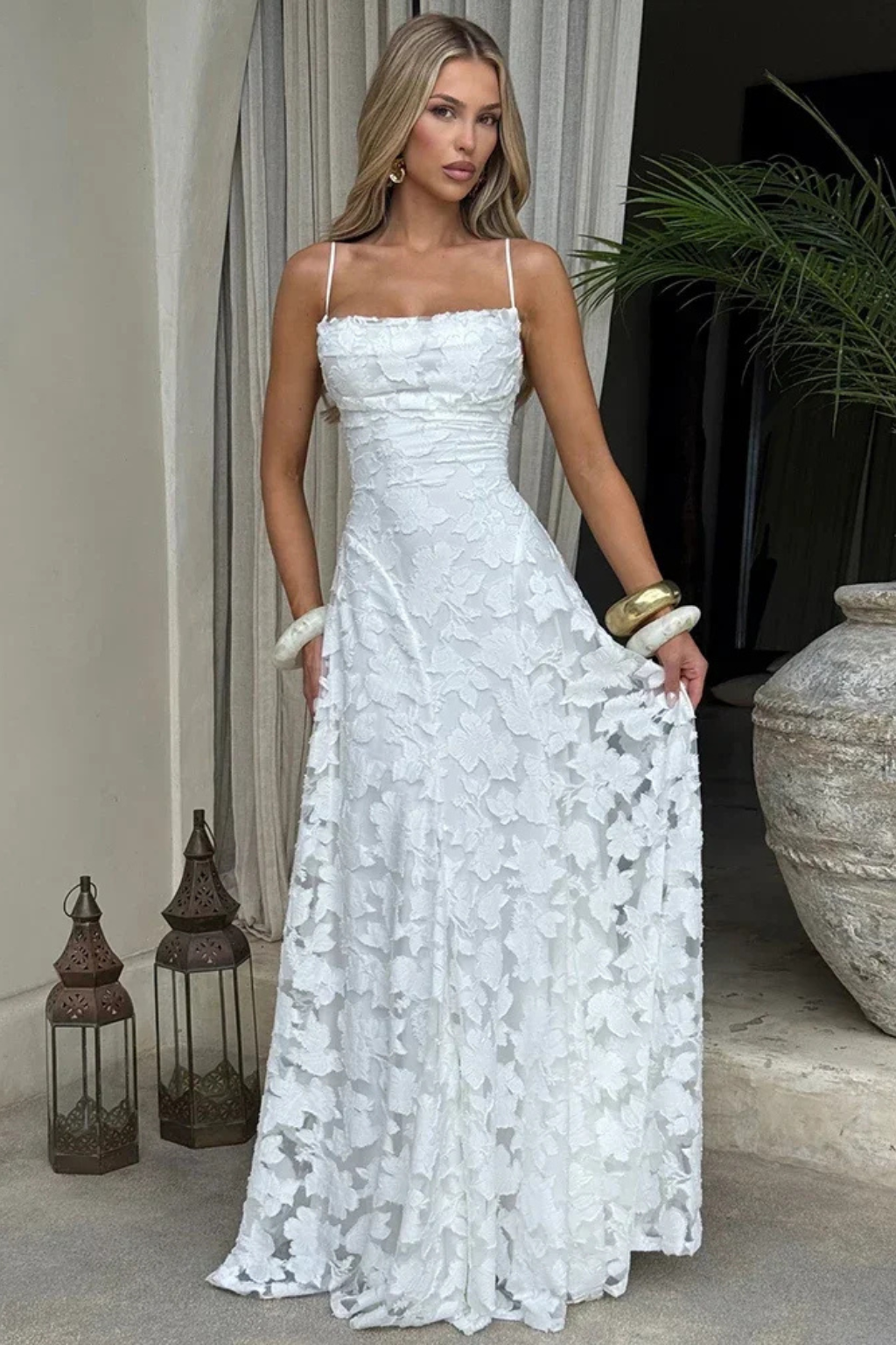 Iris | Floral Jacquard Wedding Guest Maxi Dress
