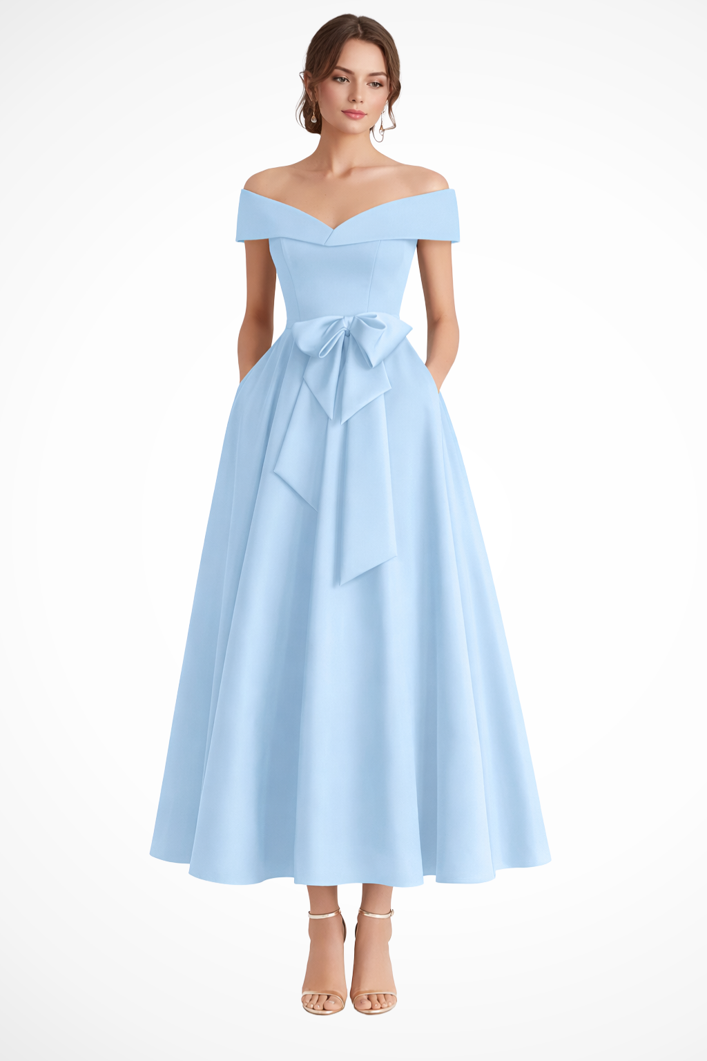 Delphine | Off Shoulder Bow Midi Dress