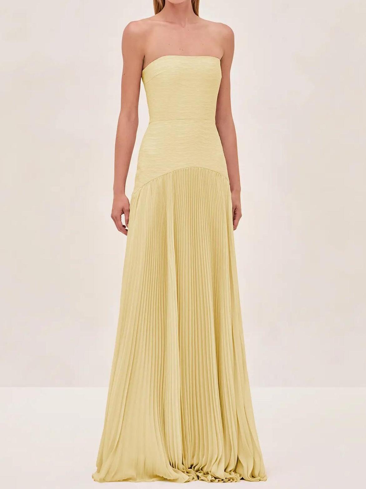 Sorelle | Strapless Pleated Maxi Dress