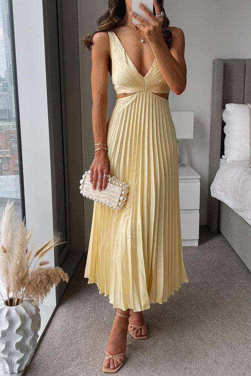 Rosa | Pleated Satin Cut-Out Maxi Dress
