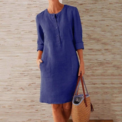 Clémentine | Button-Front Shift Midi Dress with Pockets