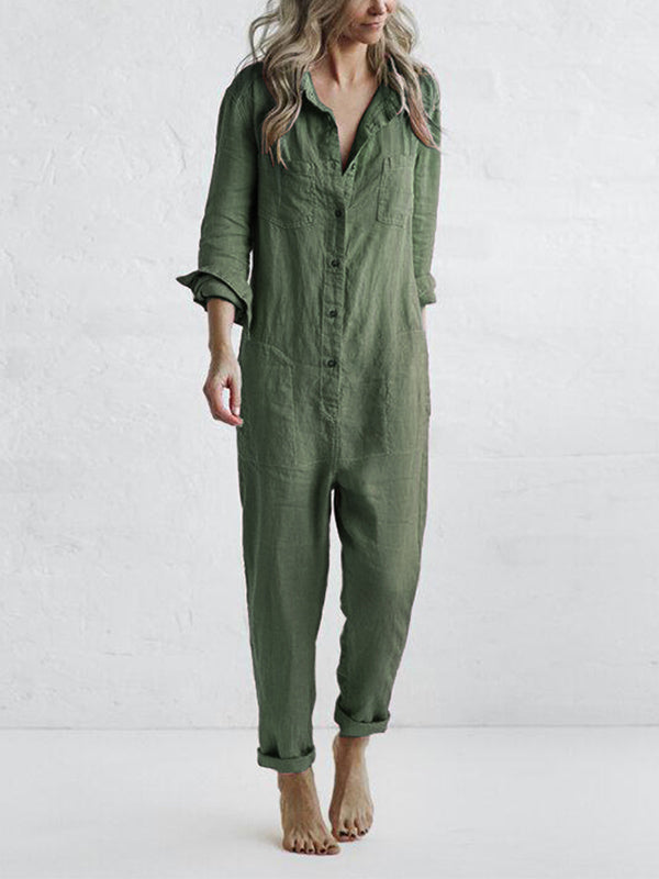 Renelle | Button-Front Utility Jumpsuit