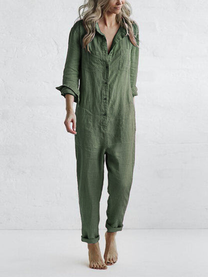 Renelle | Button-Front Utility Jumpsuit