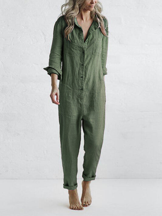Renelle | Button-Front Utility Jumpsuit