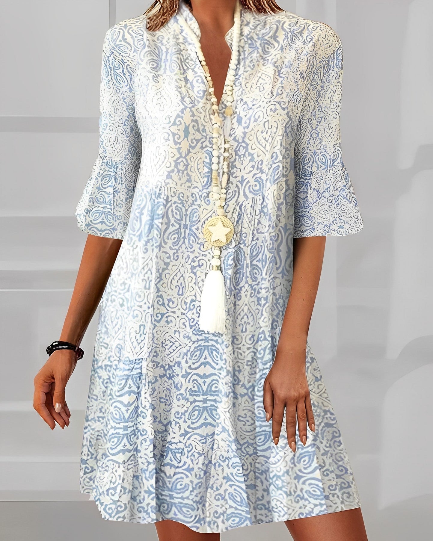 Sophie | Boho V Neck Flare Sleeve Mini Dress