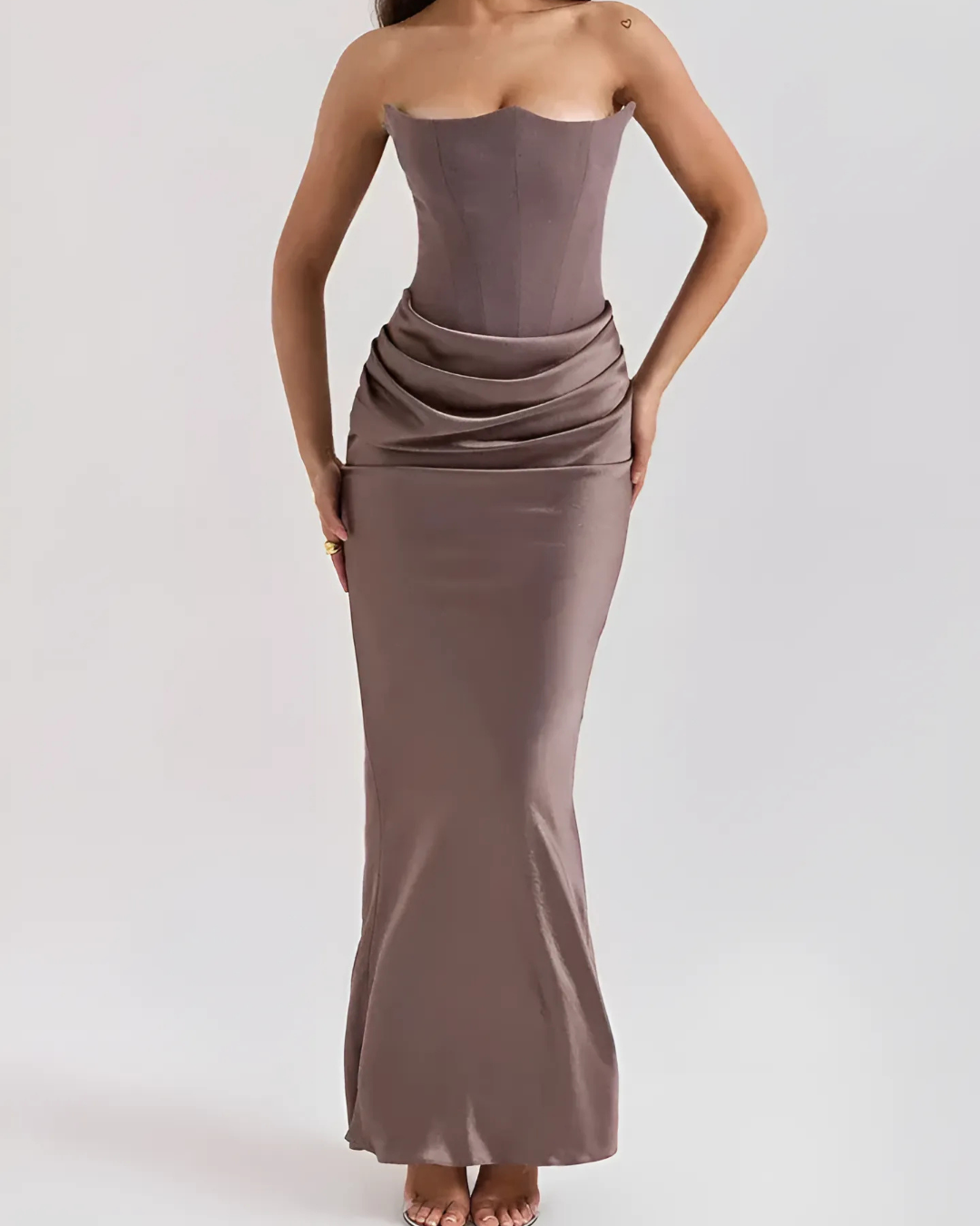 Estée | Strapless Draped Wedding Guest Maxi Dress