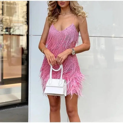 Fleur | Pink Feather Sequin Mini Dress