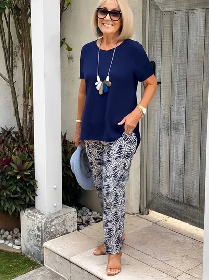 Lambertine | Top & Printed Tapered Pants Set