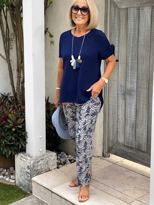 Lambertine | Top & Printed Tapered Pants Set